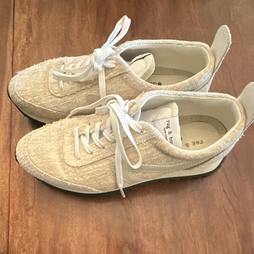 rag & bone Beige White Suede Lace Up Low Top Women's Sneakers Athletic Shoes
